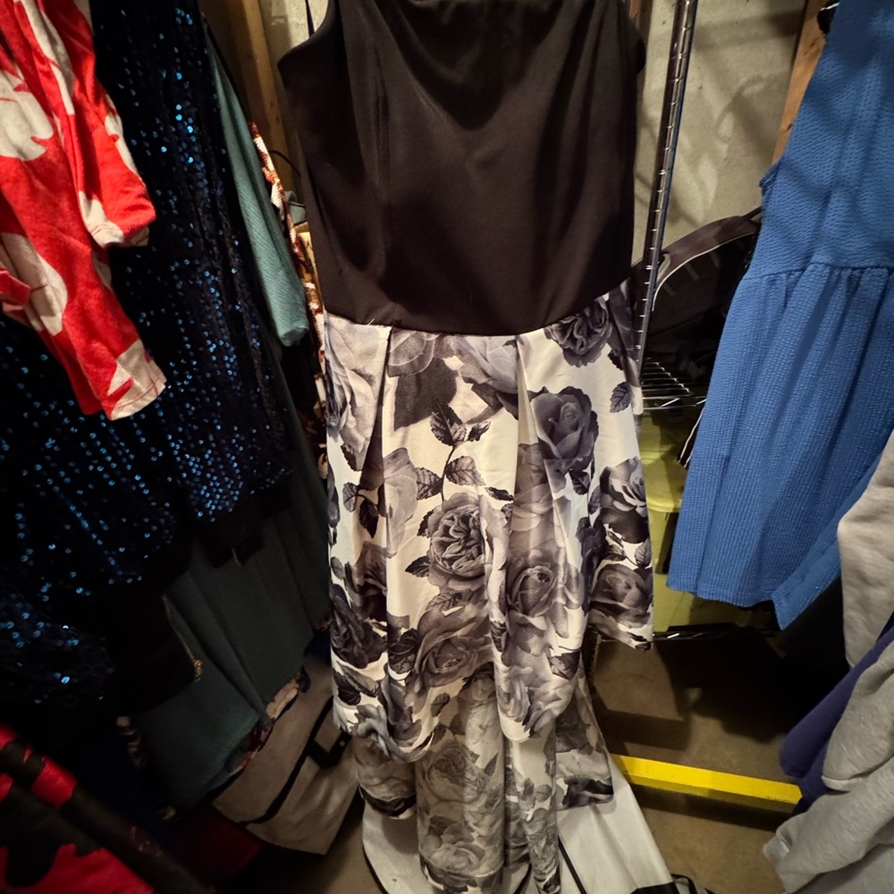 Strapless Black and White High Low Dress